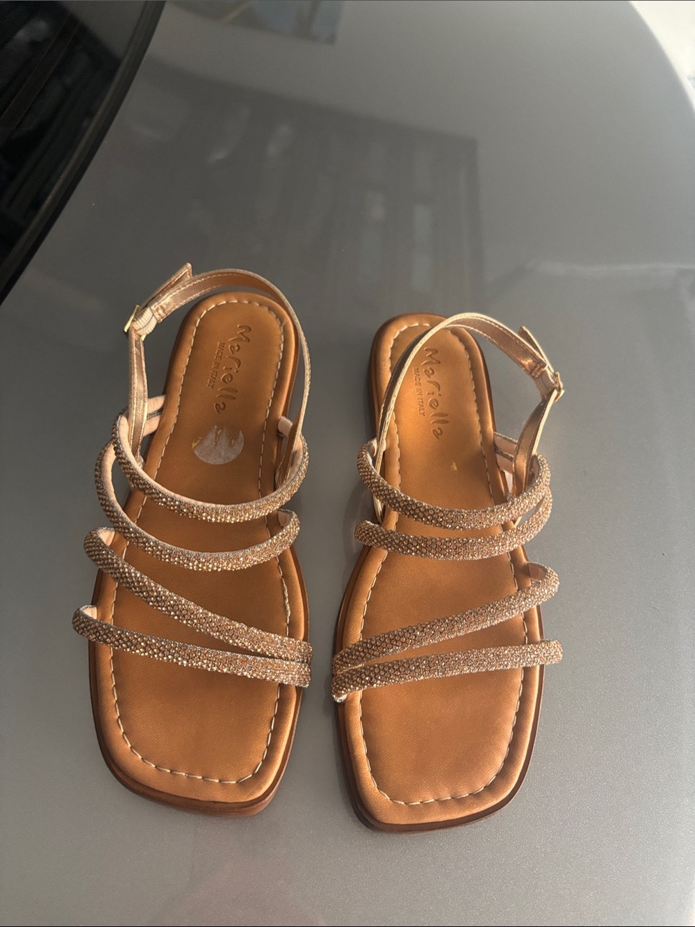 MARELLA women Glitter Strappy Sandals in Rose Gold Tone